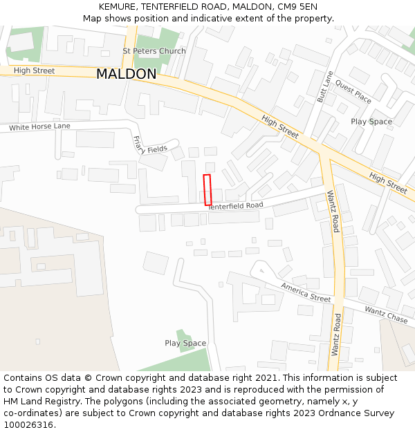 KEMURE, TENTERFIELD ROAD, MALDON, CM9 5EN: Location map and indicative extent of plot