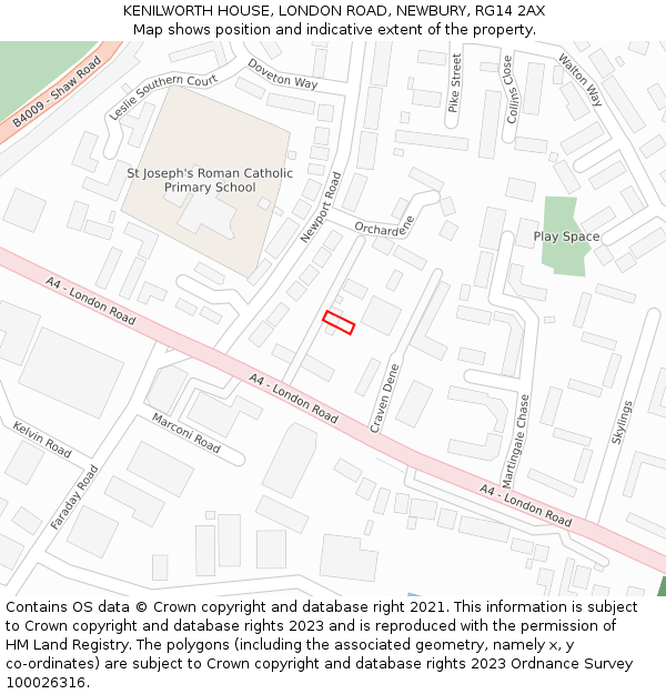 KENILWORTH HOUSE, LONDON ROAD, NEWBURY, RG14 2AX: Location map and indicative extent of plot
