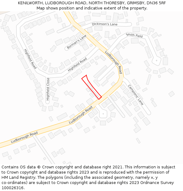 KENILWORTH, LUDBOROUGH ROAD, NORTH THORESBY, GRIMSBY, DN36 5RF: Location map and indicative extent of plot