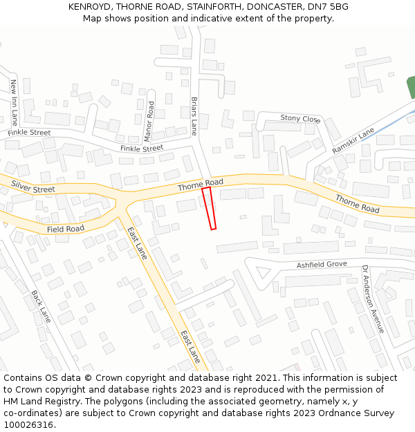 KENROYD, THORNE ROAD, STAINFORTH, DONCASTER, DN7 5BG: Location map and indicative extent of plot