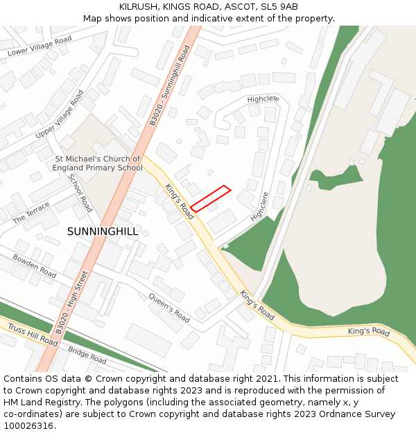 KILRUSH, KINGS ROAD, ASCOT, SL5 9AB: Location map and indicative extent of plot