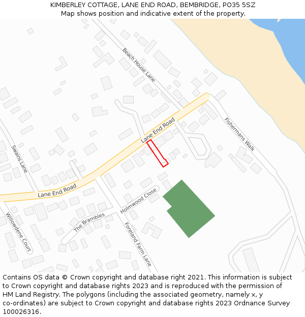 KIMBERLEY COTTAGE, LANE END ROAD, BEMBRIDGE, PO35 5SZ: Location map and indicative extent of plot