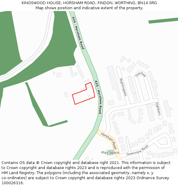 KINGSWOOD HOUSE, HORSHAM ROAD, FINDON, WORTHING, BN14 0RG: Location map and indicative extent of plot
