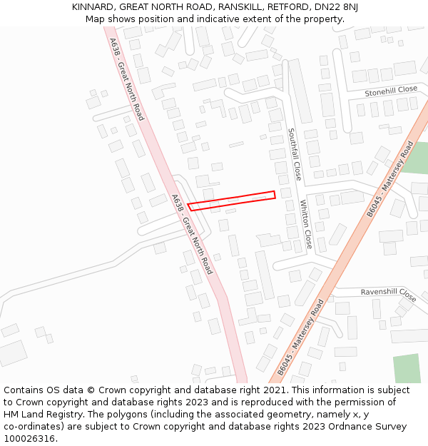 KINNARD, GREAT NORTH ROAD, RANSKILL, RETFORD, DN22 8NJ: Location map and indicative extent of plot