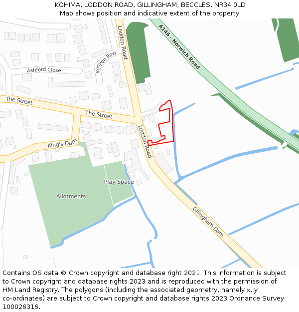 KOHIMA, LODDON ROAD, GILLINGHAM, BECCLES, NR34 0LD: Location map and indicative extent of plot