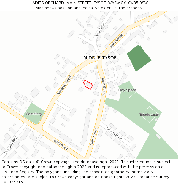LADIES ORCHARD, MAIN STREET, TYSOE, WARWICK, CV35 0SW: Location map and indicative extent of plot