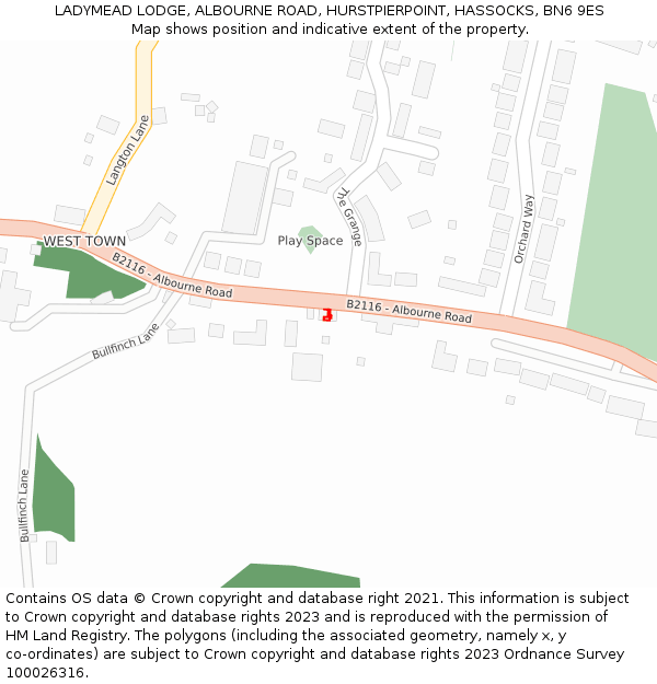 LADYMEAD LODGE, ALBOURNE ROAD, HURSTPIERPOINT, HASSOCKS, BN6 9ES: Location map and indicative extent of plot