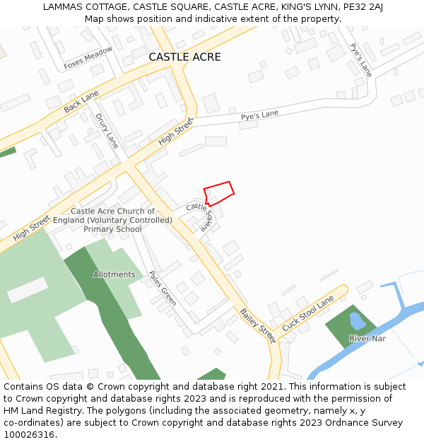LAMMAS COTTAGE, CASTLE SQUARE, CASTLE ACRE, KING'S LYNN, PE32 2AJ: Location map and indicative extent of plot