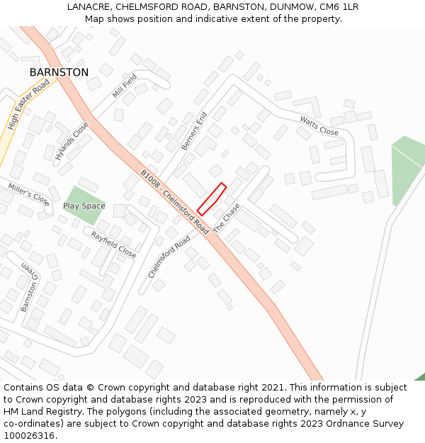 LANACRE, CHELMSFORD ROAD, BARNSTON, DUNMOW, CM6 1LR: Location map and indicative extent of plot