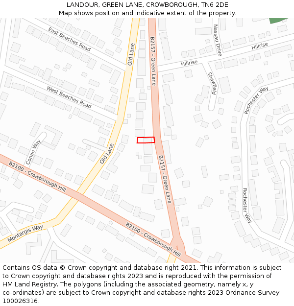 LANDOUR, GREEN LANE, CROWBOROUGH, TN6 2DE: Location map and indicative extent of plot