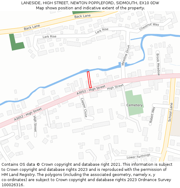 LANESIDE, HIGH STREET, NEWTON POPPLEFORD, SIDMOUTH, EX10 0DW: Location map and indicative extent of plot