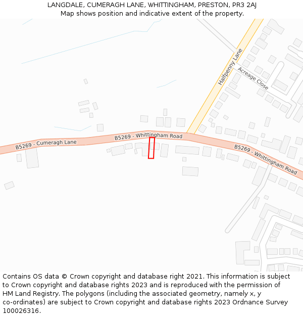 LANGDALE, CUMERAGH LANE, WHITTINGHAM, PRESTON, PR3 2AJ: Location map and indicative extent of plot