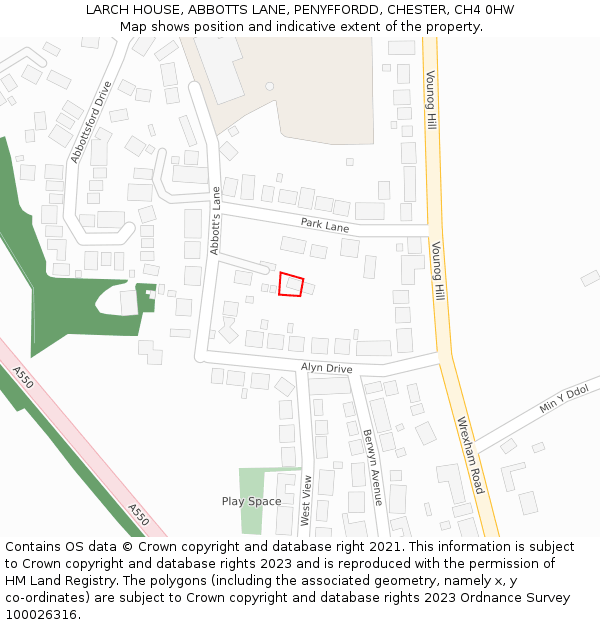 LARCH HOUSE, ABBOTTS LANE, PENYFFORDD, CHESTER, CH4 0HW: Location map and indicative extent of plot