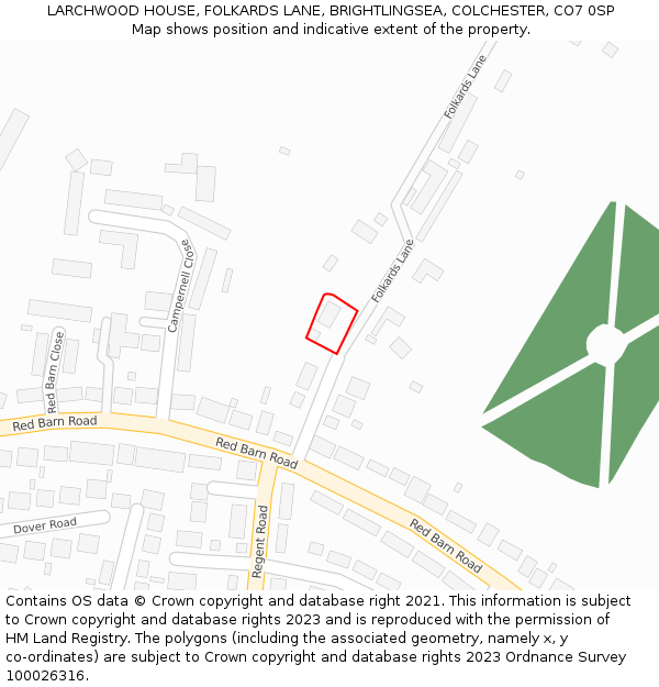 LARCHWOOD HOUSE, FOLKARDS LANE, BRIGHTLINGSEA, COLCHESTER, CO7 0SP: Location map and indicative extent of plot