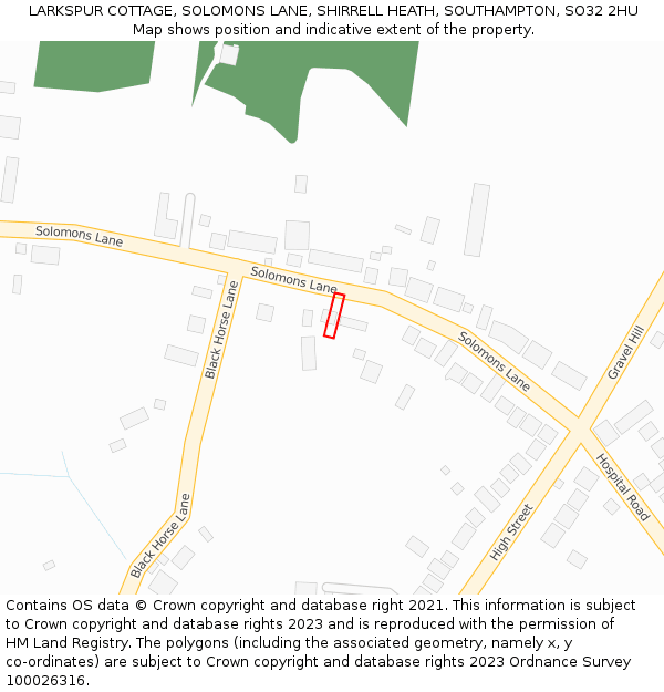 LARKSPUR COTTAGE, SOLOMONS LANE, SHIRRELL HEATH, SOUTHAMPTON, SO32 2HU: Location map and indicative extent of plot