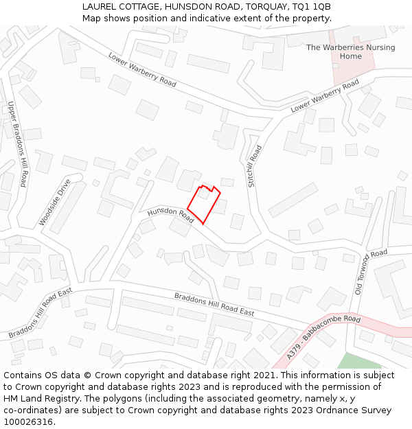 LAUREL COTTAGE, HUNSDON ROAD, TORQUAY, TQ1 1QB: Location map and indicative extent of plot