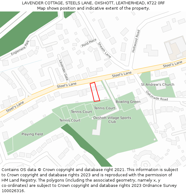 LAVENDER COTTAGE, STEELS LANE, OXSHOTT, LEATHERHEAD, KT22 0RF: Location map and indicative extent of plot