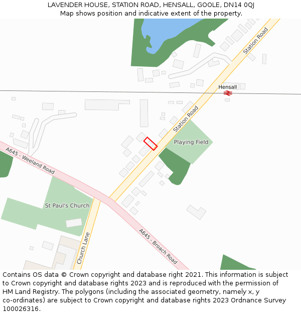 LAVENDER HOUSE, STATION ROAD, HENSALL, GOOLE, DN14 0QJ: Location map and indicative extent of plot