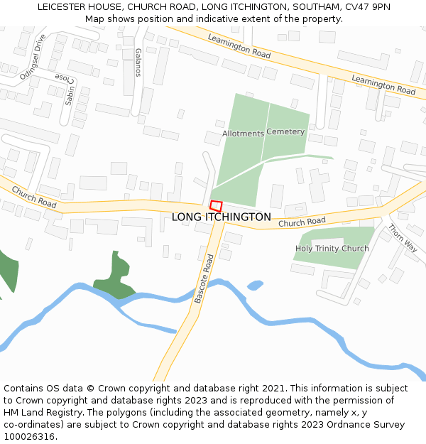LEICESTER HOUSE, CHURCH ROAD, LONG ITCHINGTON, SOUTHAM, CV47 9PN: Location map and indicative extent of plot