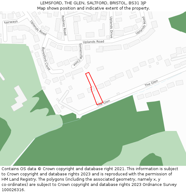 LEMSFORD, THE GLEN, SALTFORD, BRISTOL, BS31 3JP: Location map and indicative extent of plot