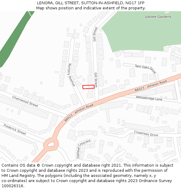 LENORA, GILL STREET, SUTTON-IN-ASHFIELD, NG17 1FP: Location map and indicative extent of plot