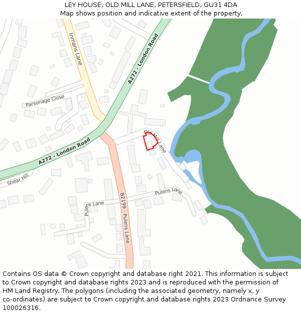 LEY HOUSE, OLD MILL LANE, PETERSFIELD, GU31 4DA: Location map and indicative extent of plot