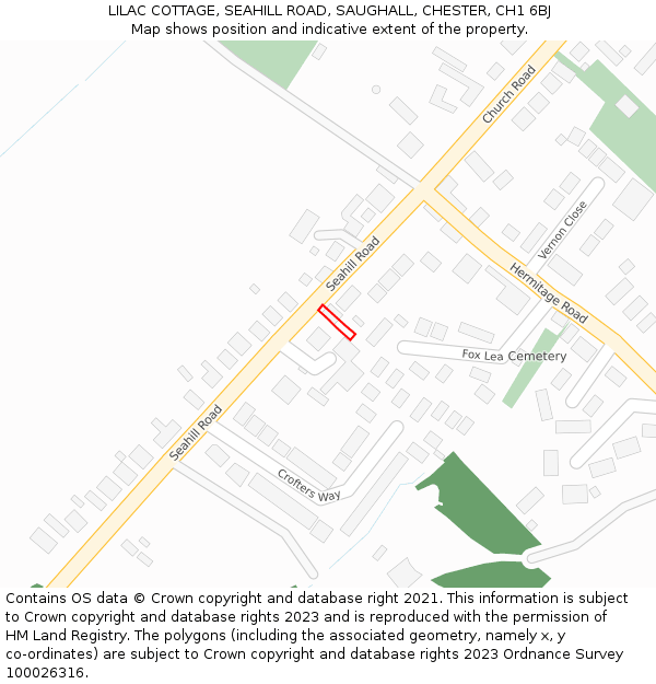 LILAC COTTAGE, SEAHILL ROAD, SAUGHALL, CHESTER, CH1 6BJ: Location map and indicative extent of plot