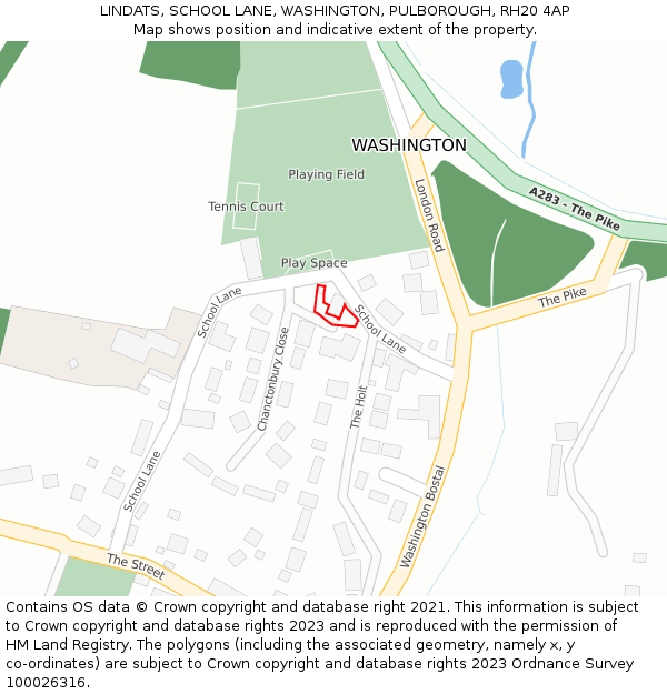 LINDATS, SCHOOL LANE, WASHINGTON, PULBOROUGH, RH20 4AP: Location map and indicative extent of plot