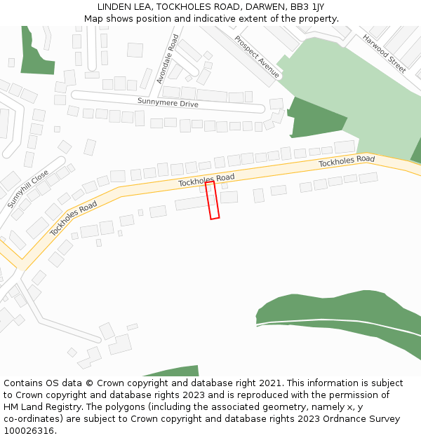 LINDEN LEA, TOCKHOLES ROAD, DARWEN, BB3 1JY: Location map and indicative extent of plot