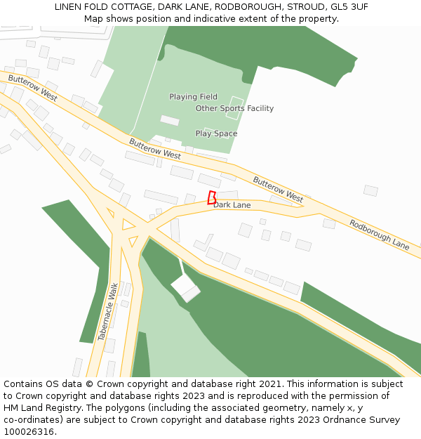 LINEN FOLD COTTAGE, DARK LANE, RODBOROUGH, STROUD, GL5 3UF: Location map and indicative extent of plot