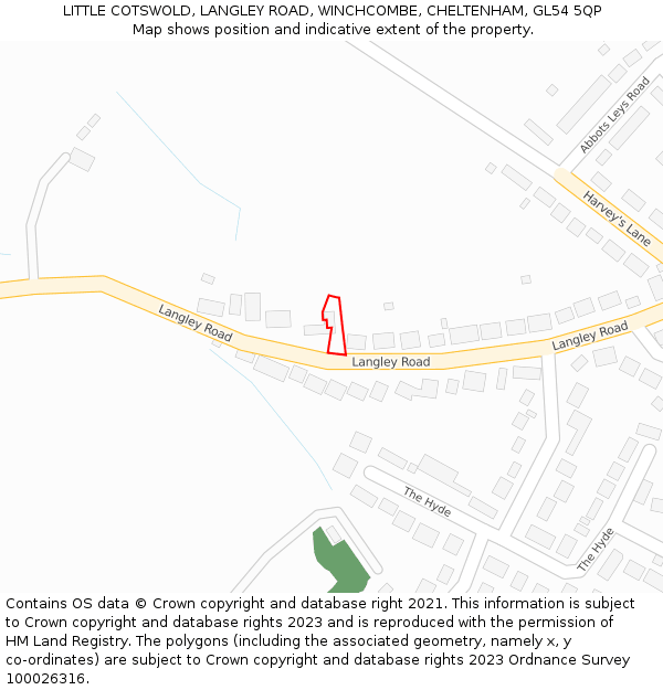 LITTLE COTSWOLD, LANGLEY ROAD, WINCHCOMBE, CHELTENHAM, GL54 5QP: Location map and indicative extent of plot