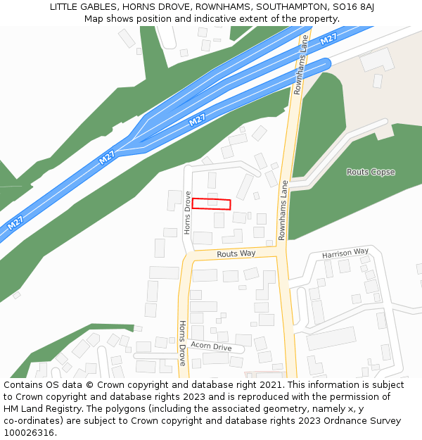 LITTLE GABLES, HORNS DROVE, ROWNHAMS, SOUTHAMPTON, SO16 8AJ: Location map and indicative extent of plot
