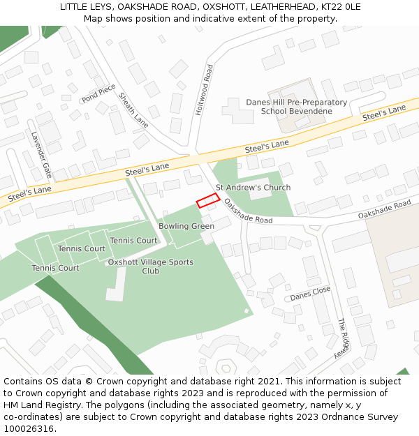LITTLE LEYS, OAKSHADE ROAD, OXSHOTT, LEATHERHEAD, KT22 0LE: Location map and indicative extent of plot