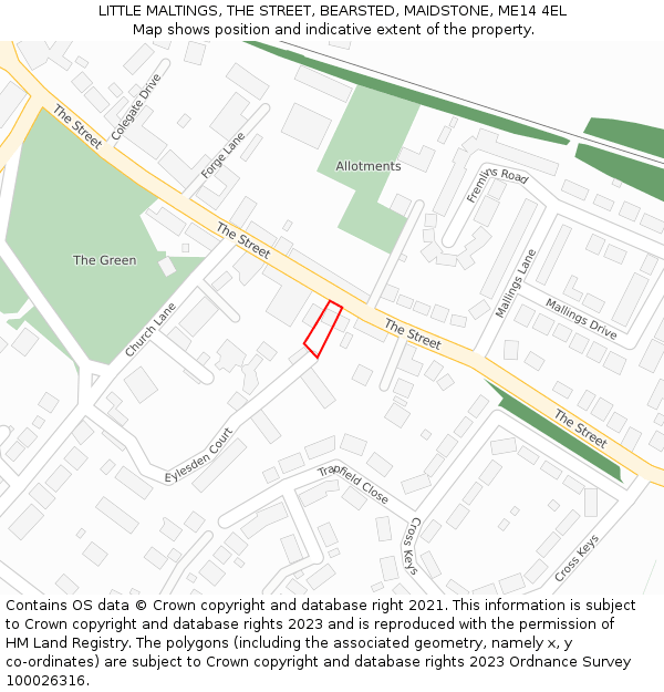 LITTLE MALTINGS, THE STREET, BEARSTED, MAIDSTONE, ME14 4EL: Location map and indicative extent of plot
