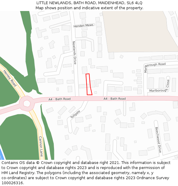 LITTLE NEWLANDS, BATH ROAD, MAIDENHEAD, SL6 4LQ: Location map and indicative extent of plot