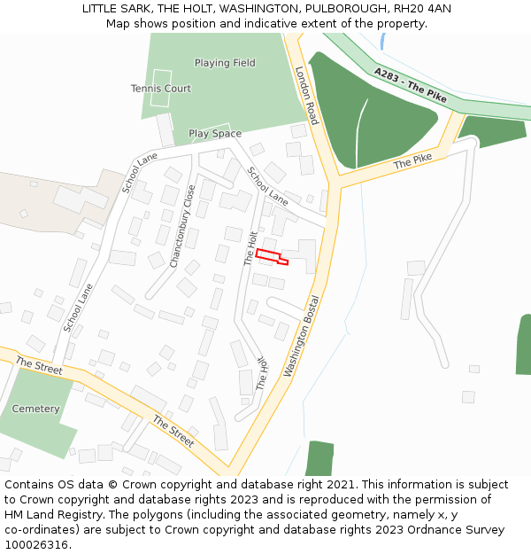 LITTLE SARK, THE HOLT, WASHINGTON, PULBOROUGH, RH20 4AN: Location map and indicative extent of plot
