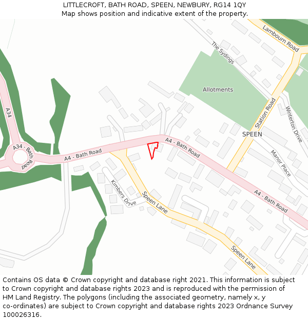 LITTLECROFT, BATH ROAD, SPEEN, NEWBURY, RG14 1QY: Location map and indicative extent of plot