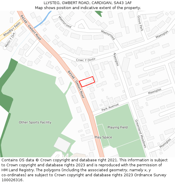 LLYSTEG, GWBERT ROAD, CARDIGAN, SA43 1AF: Location map and indicative extent of plot