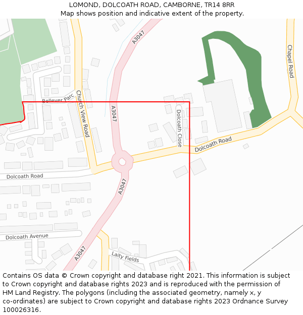 LOMOND, DOLCOATH ROAD, CAMBORNE, TR14 8RR: Location map and indicative extent of plot