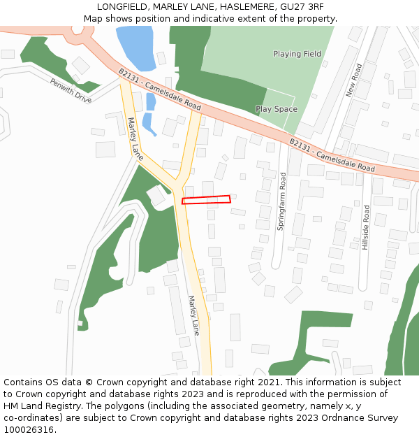 LONGFIELD, MARLEY LANE, HASLEMERE, GU27 3RF: Location map and indicative extent of plot