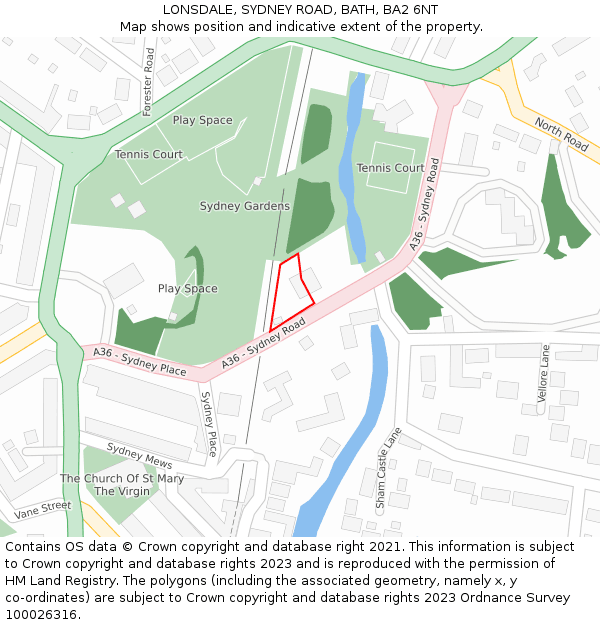 LONSDALE, SYDNEY ROAD, BATH, BA2 6NT: Location map and indicative extent of plot