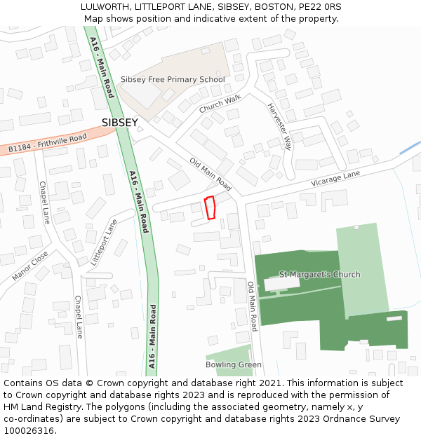 LULWORTH, LITTLEPORT LANE, SIBSEY, BOSTON, PE22 0RS: Location map and indicative extent of plot
