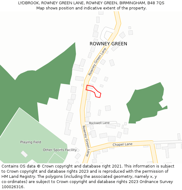 LYDBROOK, ROWNEY GREEN LANE, ROWNEY GREEN, BIRMINGHAM, B48 7QS: Location map and indicative extent of plot