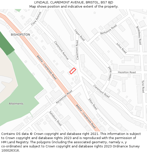 LYNDALE, CLAREMONT AVENUE, BRISTOL, BS7 8JD: Location map and indicative extent of plot