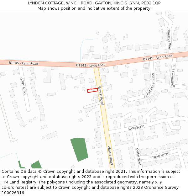 LYNDEN COTTAGE, WINCH ROAD, GAYTON, KING'S LYNN, PE32 1QP: Location map and indicative extent of plot