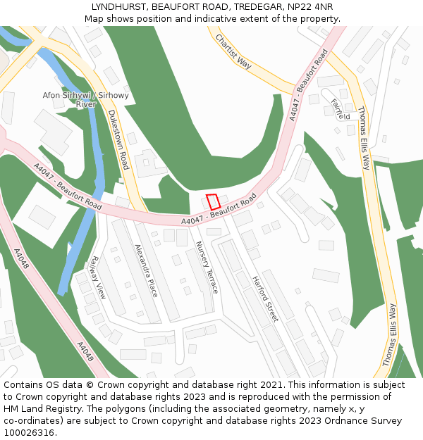 LYNDHURST, BEAUFORT ROAD, TREDEGAR, NP22 4NR: Location map and indicative extent of plot