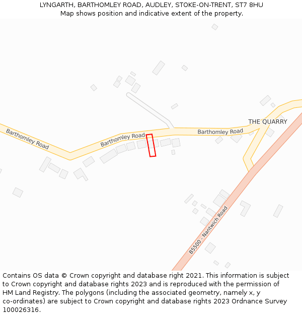 LYNGARTH, BARTHOMLEY ROAD, AUDLEY, STOKE-ON-TRENT, ST7 8HU: Location map and indicative extent of plot