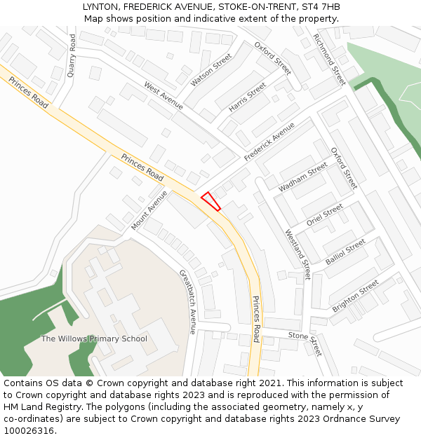LYNTON, FREDERICK AVENUE, STOKE-ON-TRENT, ST4 7HB: Location map and indicative extent of plot