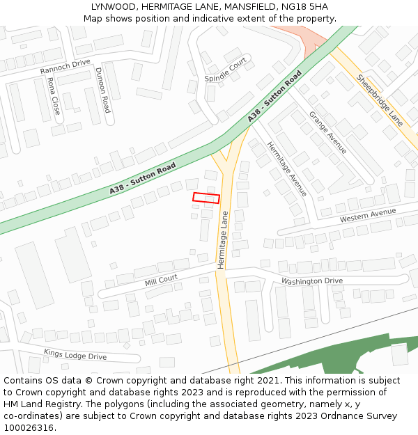 LYNWOOD, HERMITAGE LANE, MANSFIELD, NG18 5HA: Location map and indicative extent of plot