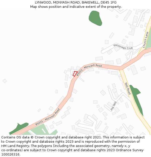 LYNWOOD, MONYASH ROAD, BAKEWELL, DE45 1FG: Location map and indicative extent of plot